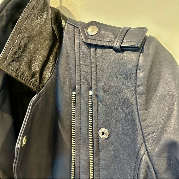 IRO Women’s Navy Leather Jacket With Zippers - Picture 3 of 10